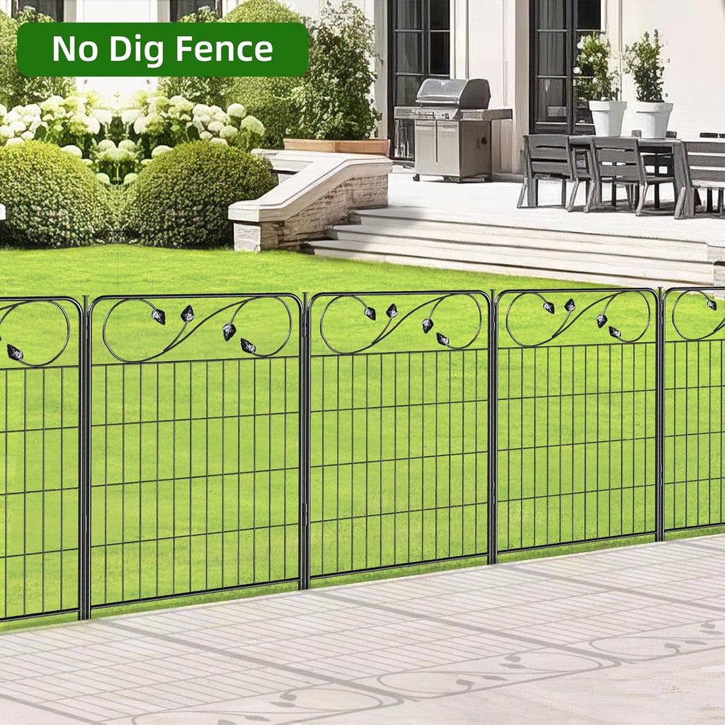 No Dig Decorative Garden Fencing 30in(H) X16ft(L) 8 Panels+9 Stakes Temporary Fence Metal Edging Patio Garden Fence Border for Flower Bed, Animal Barrier for Outdoor