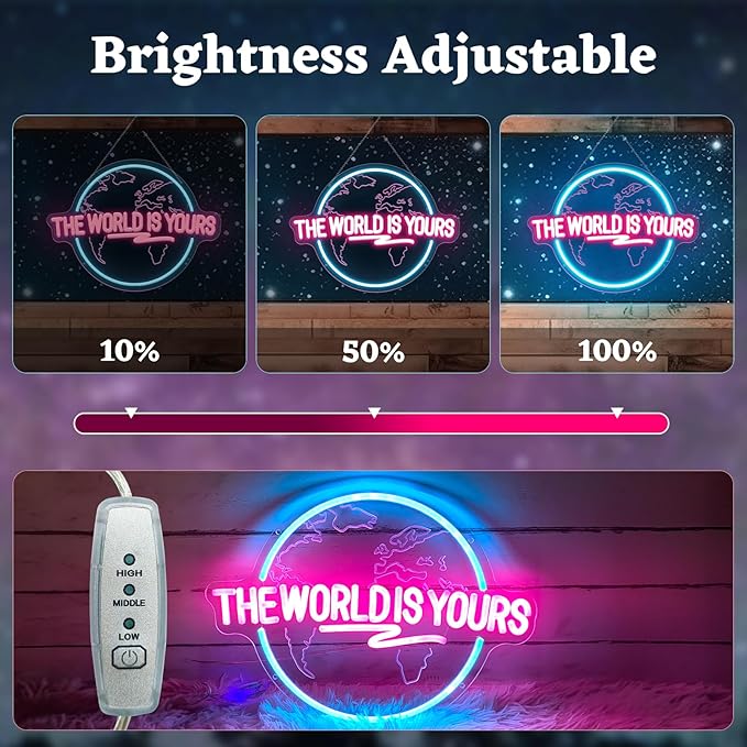 The World Is Yours Neon Sign, Carved Planet The World Is Yours LED Neon Light Lamp for Wall Decor, Light Up Signs for Office Wedding Man Cave Game Room Bedroom Birthday Gift