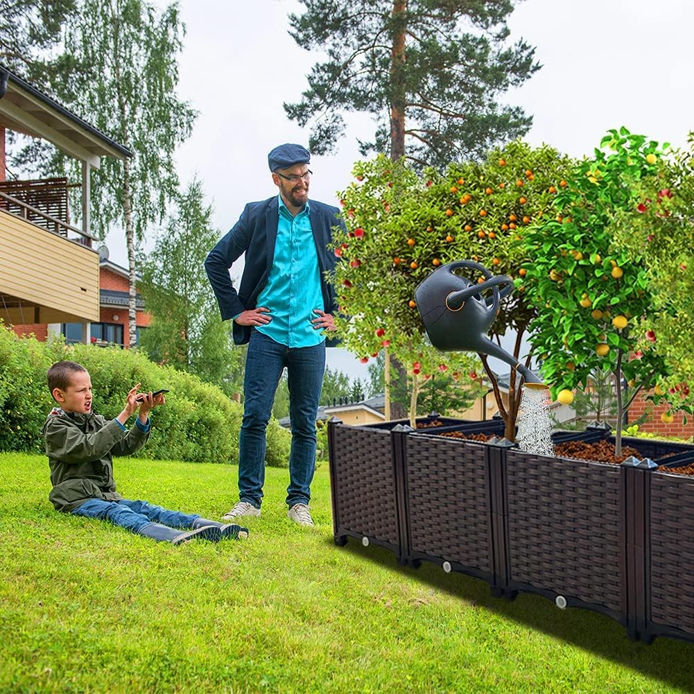 Large Planters for Outdoor Plants Raised Garden Bed Elevated Rectangular Garden Box Kits for Gardening, Vegetables, Flowers and Herbs in Backyard Patio Balcony