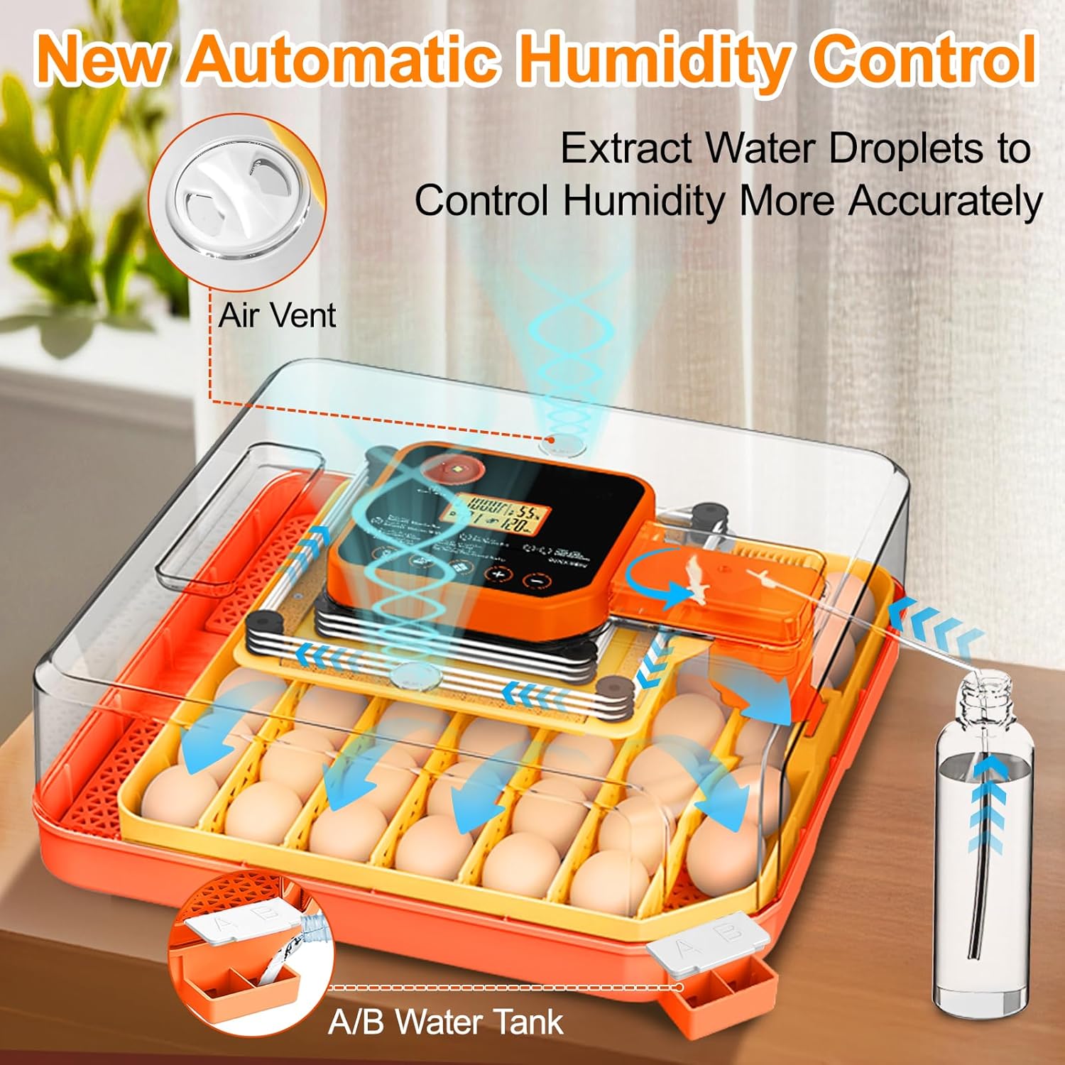 48 Egg Incubators for Hatching Eggs, Smart Egg Incubator with Automatic Egg Turning, Temperature and Humidity Control, Egg Candler, External Water Bottle Refill & Air Vent, 360° Clear View