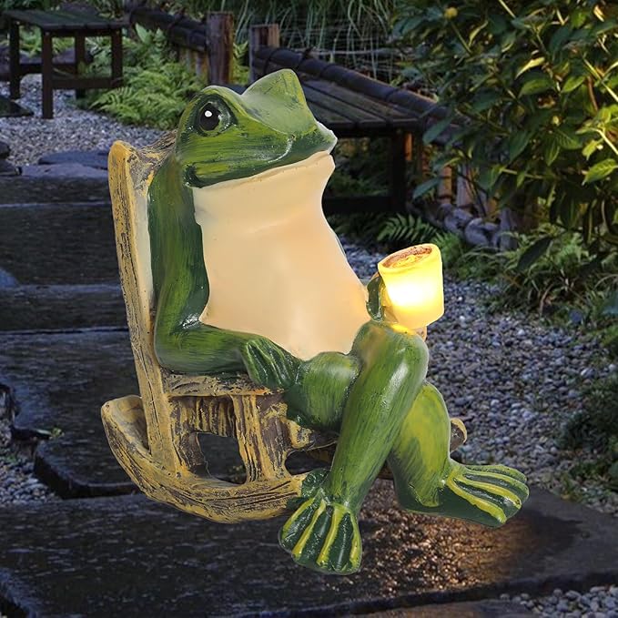 Miniature Frog Garden Statue Solar Light Frog Outdoor Decor Frog Figurine for Outdoor Indoor Home Lawn Yard Balcony Porch Patio Housewarming Gift for Women Mom Grandma 3.74"x2.75"x3.93"