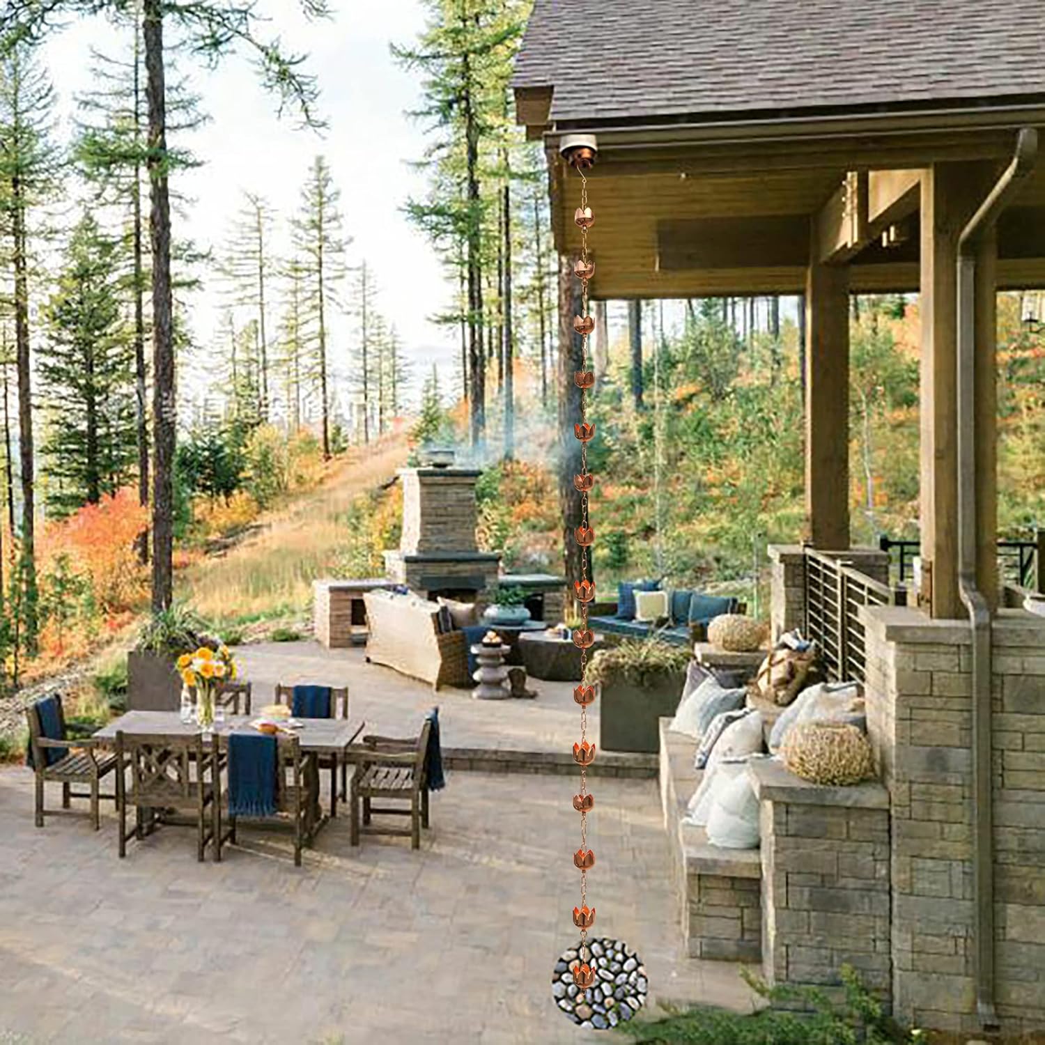 Rain Chains - Pure Copper Lotus Cup Rain Chains for Downspouts. 8.5 Feet Length. Free Gutter Adapter. Windchime and Fountains on Rainy Days.