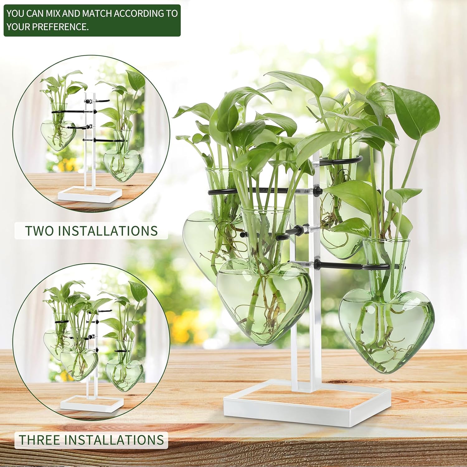 Clear Plants Propagation Stations Terrarium Kit Birthday Gift for Women for Indoor Home Office Decor Acrylic Plant Accessories - 4 Love Hear Vase