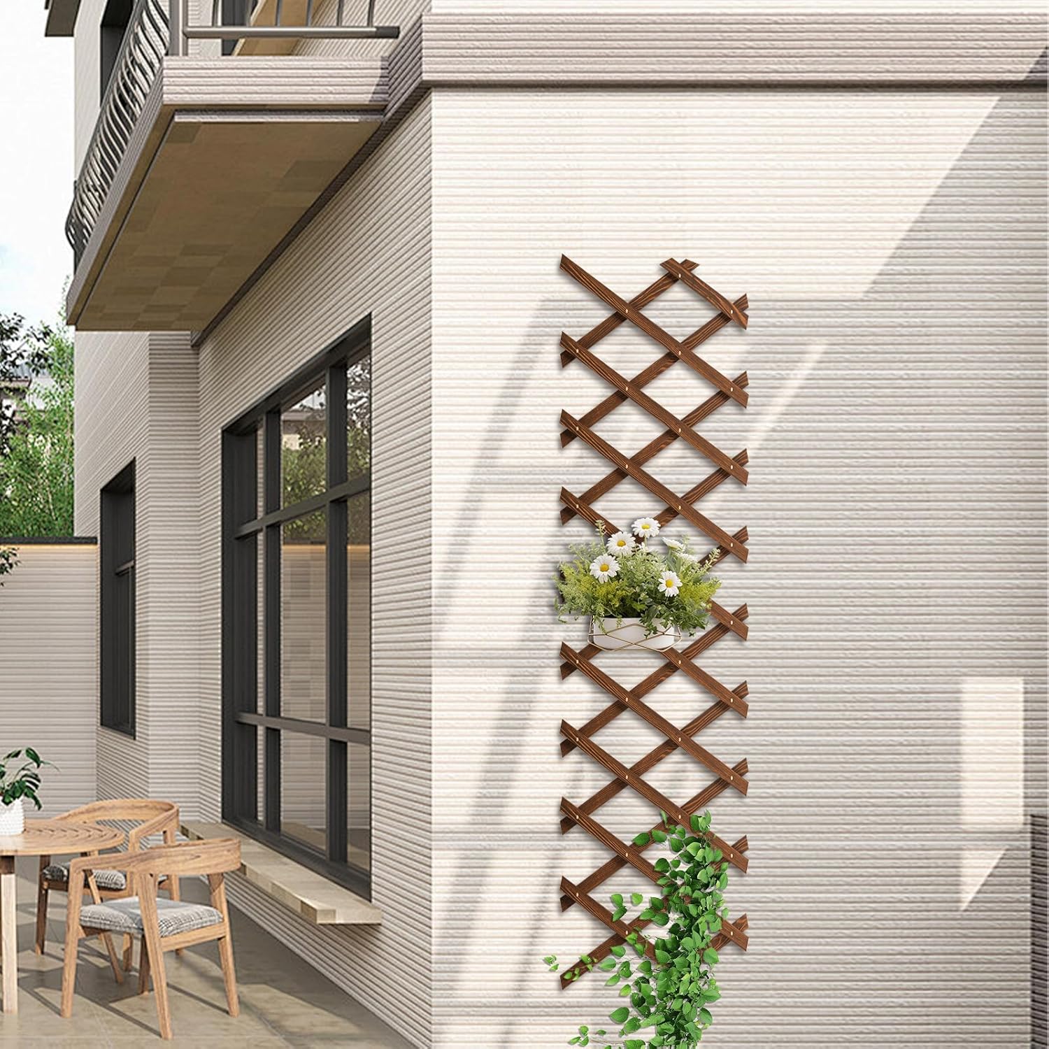 2 PCS Expandable Garden Trellis, 13.4" x 60" Trellis for Climbing Plants Outdoor, Wooden Lattice Fence Wall Panel Lattice Panels for Outside, for Climbing Plants Vine Ivy Rose Cucumbers Clematis