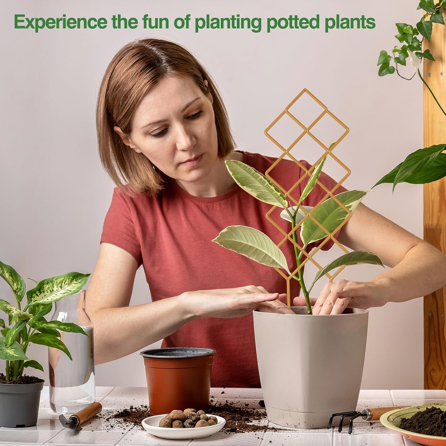 Metal Plant Trellis Indoor, 16.36 inch Small Trellis for Potted Plants Geometric Shape Lattice for Ivy Vines Hoya Houseplants Flower Support 2 Pack