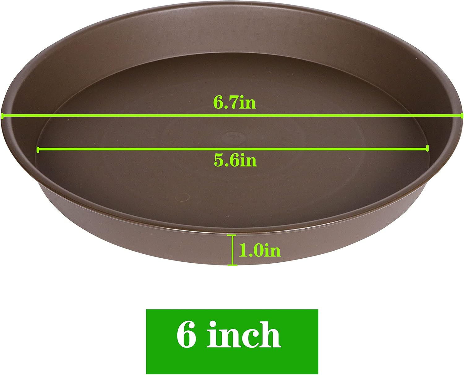 6 Pack Plant Saucer Tray, 4 5 6 8 10 12 13 15 17 19 inch Plant Saucers, Heavy Duty Plastic Plant Drip Trays for Indoors, Flower Plant Water Tray, Plant Trays for Pots Base (6 inch, Chocolate)