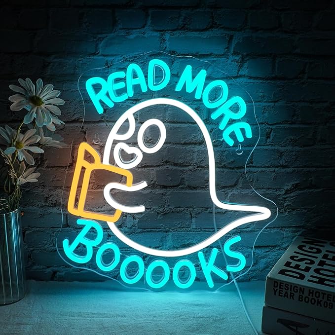 Read More Booooks Neon Sign Read More Books Neon Signs for Wall Decor Dimmable Book Neon Lights Classroom LED Light Up Boo Sign for Bedroom Bookstore Reading Room Library Study Room Decoration