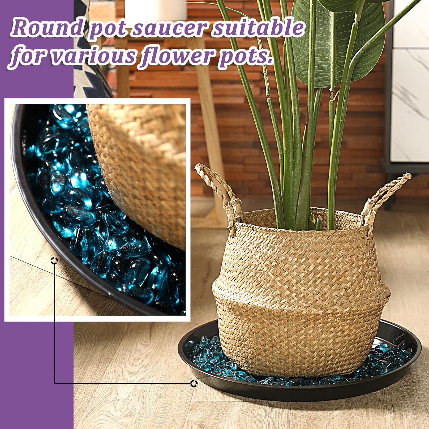 Eccliy 6 Pack Plastic Plant Saucer Heavy Duty Planter Saucers Large Plant Pot Saucers Plastic Water Trays for Indoors and Outdoors Flower Plant Plant Drip (Black,18 Inch)