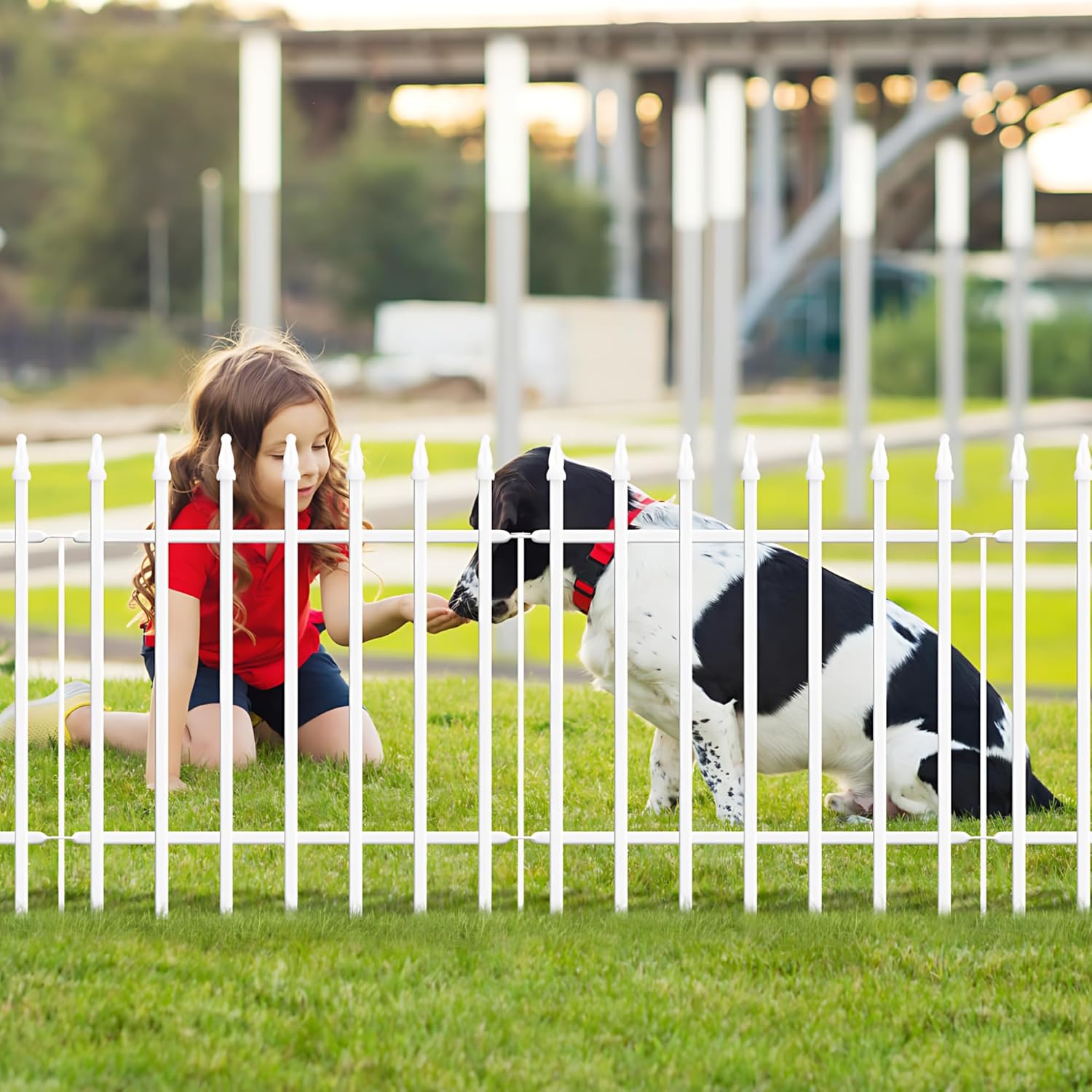 Metal Garden Fence 24" W x 24" H (5 Panels, Total 10 ft), Decorative Border Folding Fence, Landscape Fencing for Flower Bed, Yard, Animal Barrier