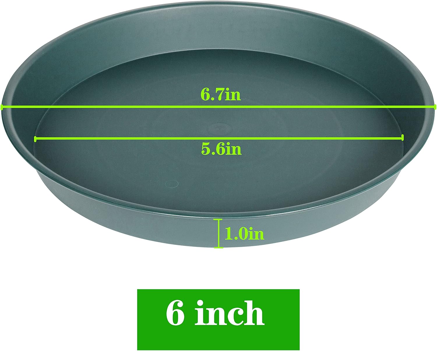 6 Pack Plant Saucer Tray Green, 4 6 8 10 12 13 15 17 19 inch Pot Saucers, Heavy Duty Plastic Plant Saucers for Indoors, Plant Drip Tray, Plant Trays for pots Planter (6", Green)