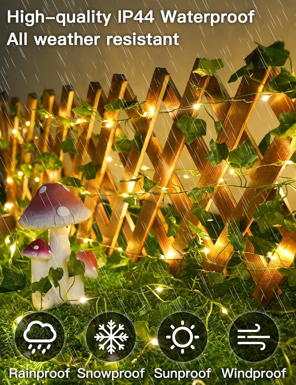 suddus Solar Fairy Lights with Vine, 33ft 100 Led Ivy Solar String Light Outdoor Waterproof, 8 Modes Leaf Lights for Balcony, Yard, Patio, Garden, Fence (Warm White)