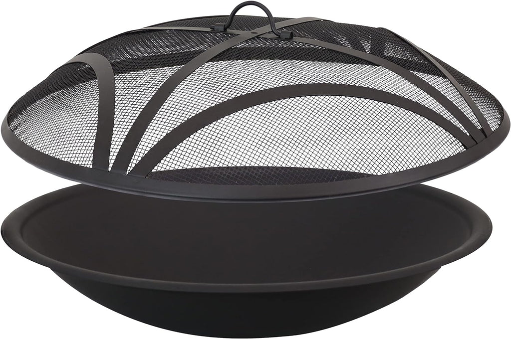 Sunnydaze 23-Inch Replacement Steel Fire Pit Bowl with Round Spark Screen - High-Temperature Painted Finish