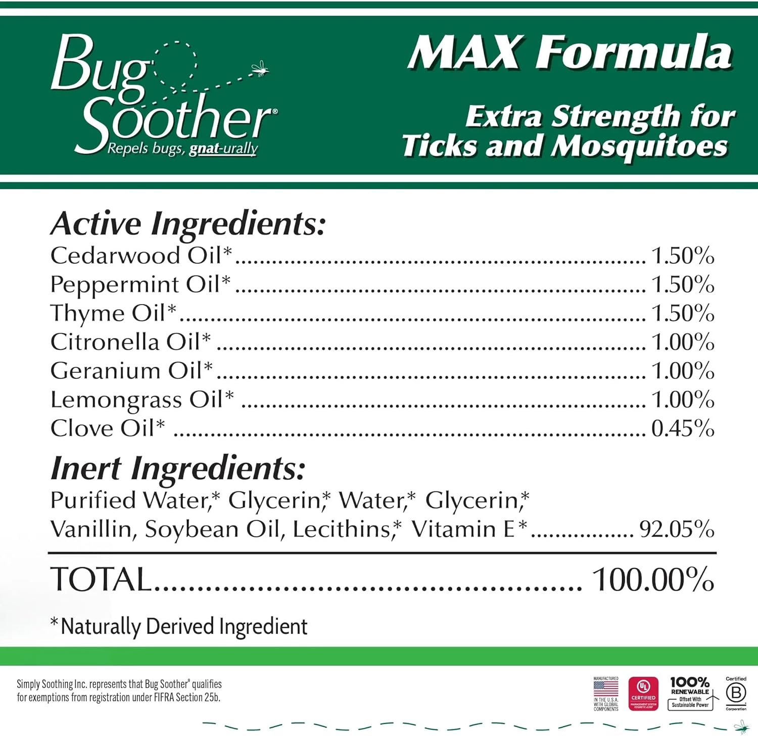 Bug Soother MAX - Extra Strength Natural Gnat, Tick, and Mosquito Repellent, 3 Pack 4 fl oz w/Free 1 oz. Bug Spray Deterrent - DEET Free - Safe for Adults & Environment - Made in USA