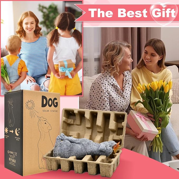 Solar Garden Statue Dog Figurine – Outdoor Decoration with Butterfly for Garden Yard Lawn Home Decor Outside : Unique Gifts for Mom Grandma