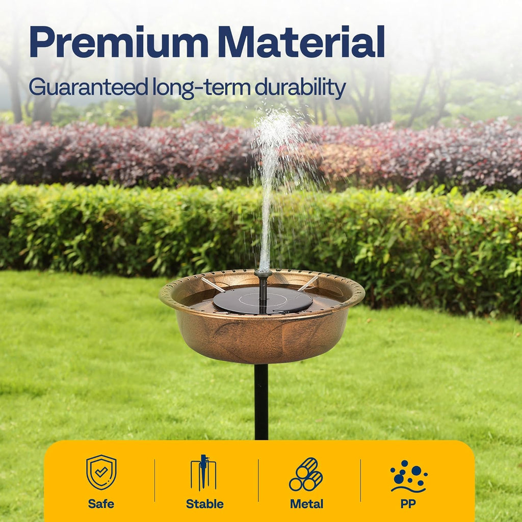 VIVOHOME Polyresin Bird Bath Bowl with Solar Fountain, 29 Inch Height Outdoor Freestanding Birdfeeder with Metal Stake, Capacity 1.4 Gallons, 5-Pronged Base, Copper