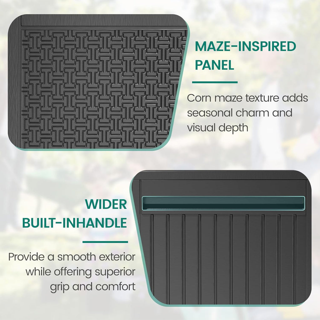 90 Gallon Outdoor Deck Box, Waterproof Outdoor Deck Box, Durable Resin Bin for Patio Cushions, Garden Tools and Pool Accessories, Lockable with UV Protection, Dark Gray, Patio Furniture (90 Gal Gray)