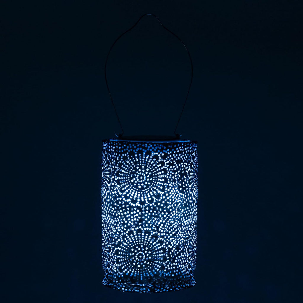 Allsop Soji Stella - Tin Art' Punched Luminaria - Cylinder - 7.5" - Outdoor Solar Latern - Metallic Emerald