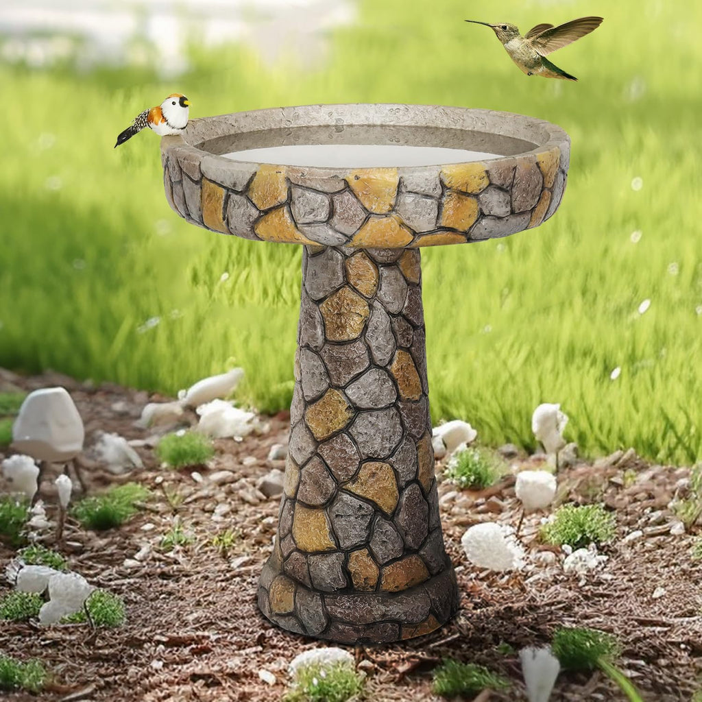 24" H Outdoor Concrete Bird Bath - 24" H * 18.8" Φ Mosaic Stone Design BirdBath Perfect for Adding Interest to Garden, Patio, Backyard, Porch and Deck