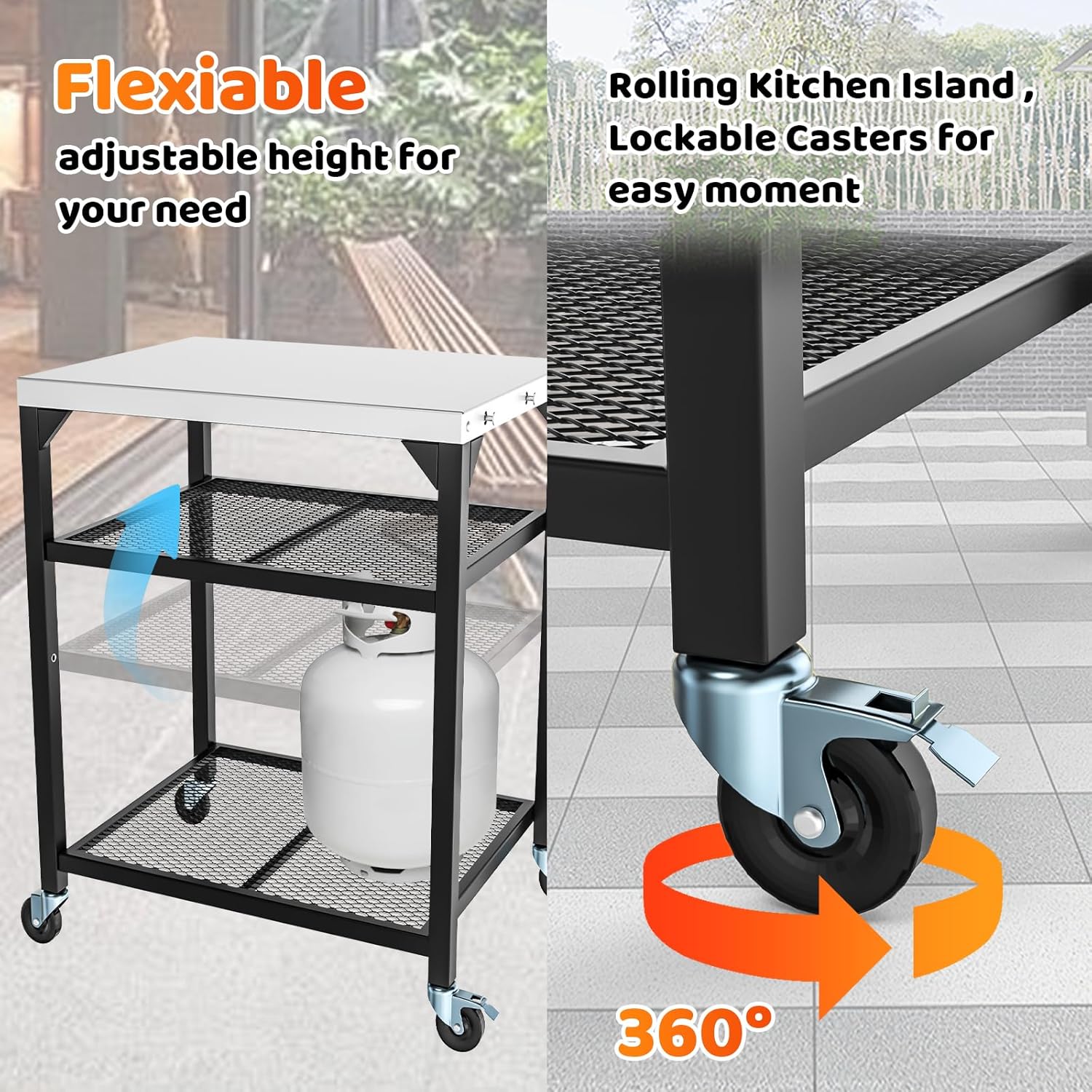 Pizza Oven Table for Ooni, Ninja, Woodfire, Blackstone, Bighorn, Cuisinart, Outdoor Grill Table for Ooni Pizza Oven Accessories, Movable Pizza Oven Stand as Food Prep Cart