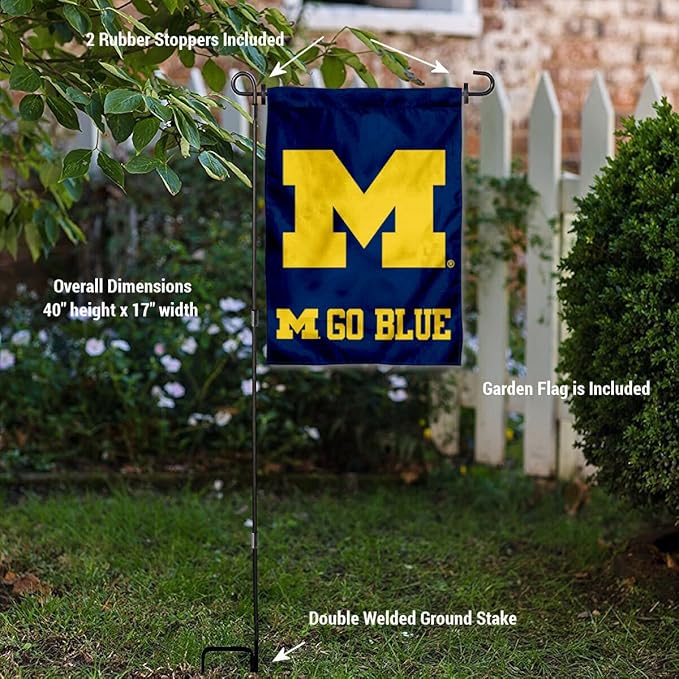 College Flags & Banners Co. Michigan Team University Wolverines Go Blue Garden Flag with Stand Holder
