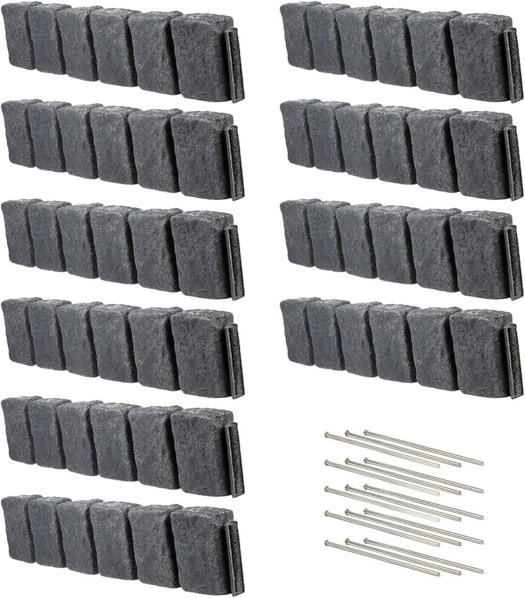 Beuta Landscape Edging | Garden Edging Border | Faux Stone Block XL for Lawn Edging, Flower Beds & Yard Edging – 10 Pack | Each Section Has 6 Blocks 48" L x 4" W x 9.5" H | 30 Spikes | Charcoal