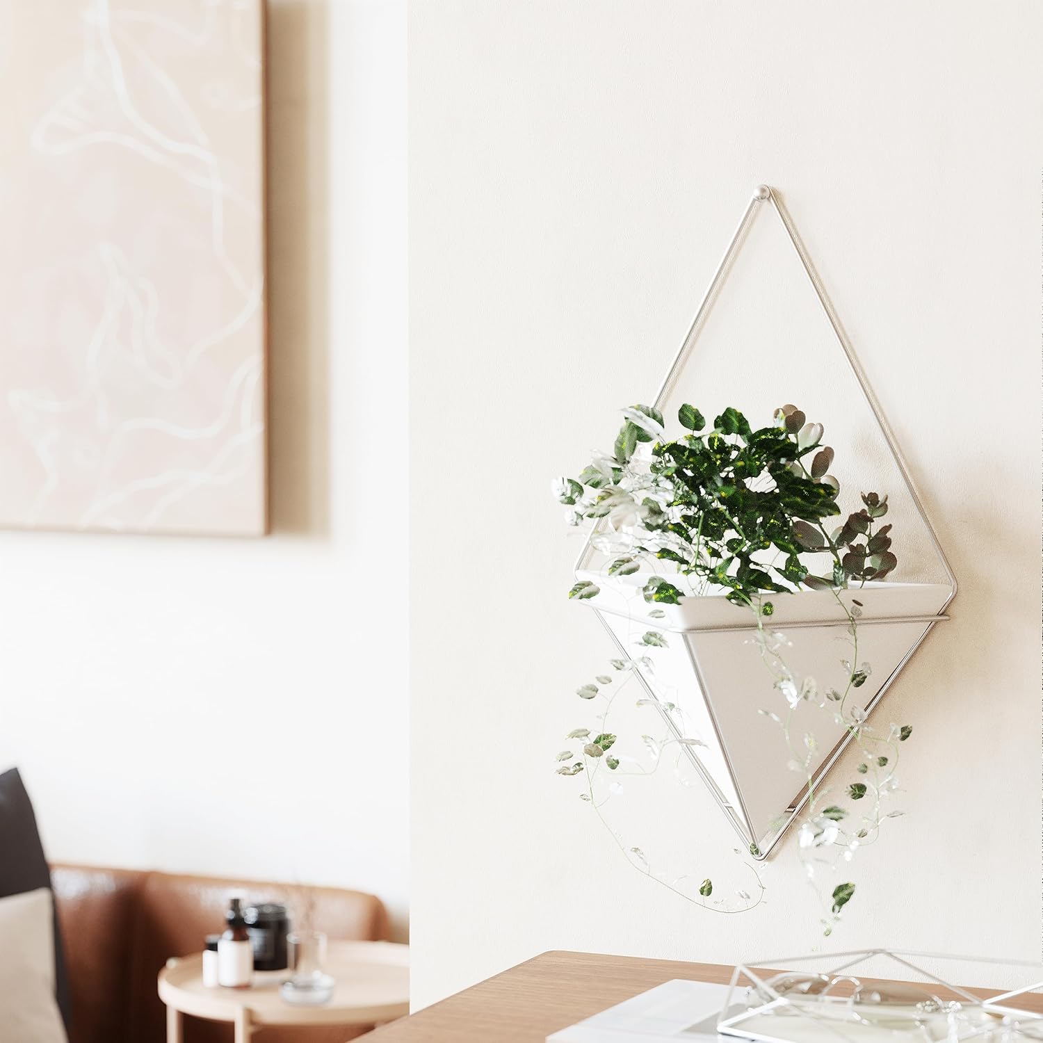 Umbra Trigg Hanging Planter Vase Wall Decor, Pot and Container for Succulents, Cactus, Faux Plants, and More, Large, White/Nickel