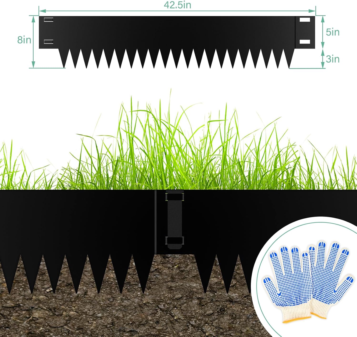 Metal Landscape Edging 6-Pack, Steel Edging Powder Coating - 40" L x 8" H Strips Garden Edging Border with 6 Clips - Edge for Lawn Yard (20Ft Total, Black)