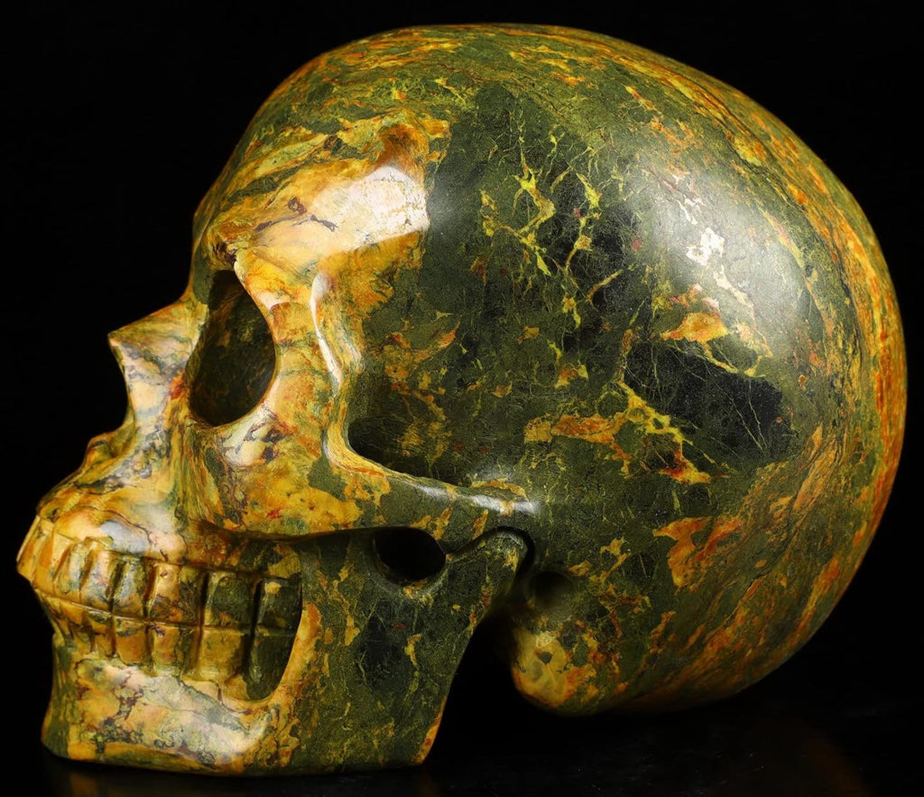 Skullis 5.1”Orpiment Crystal Skull, Hand Carved Gemstone Fine Art Sculpture, Reiki Healing Stone Statue.2551