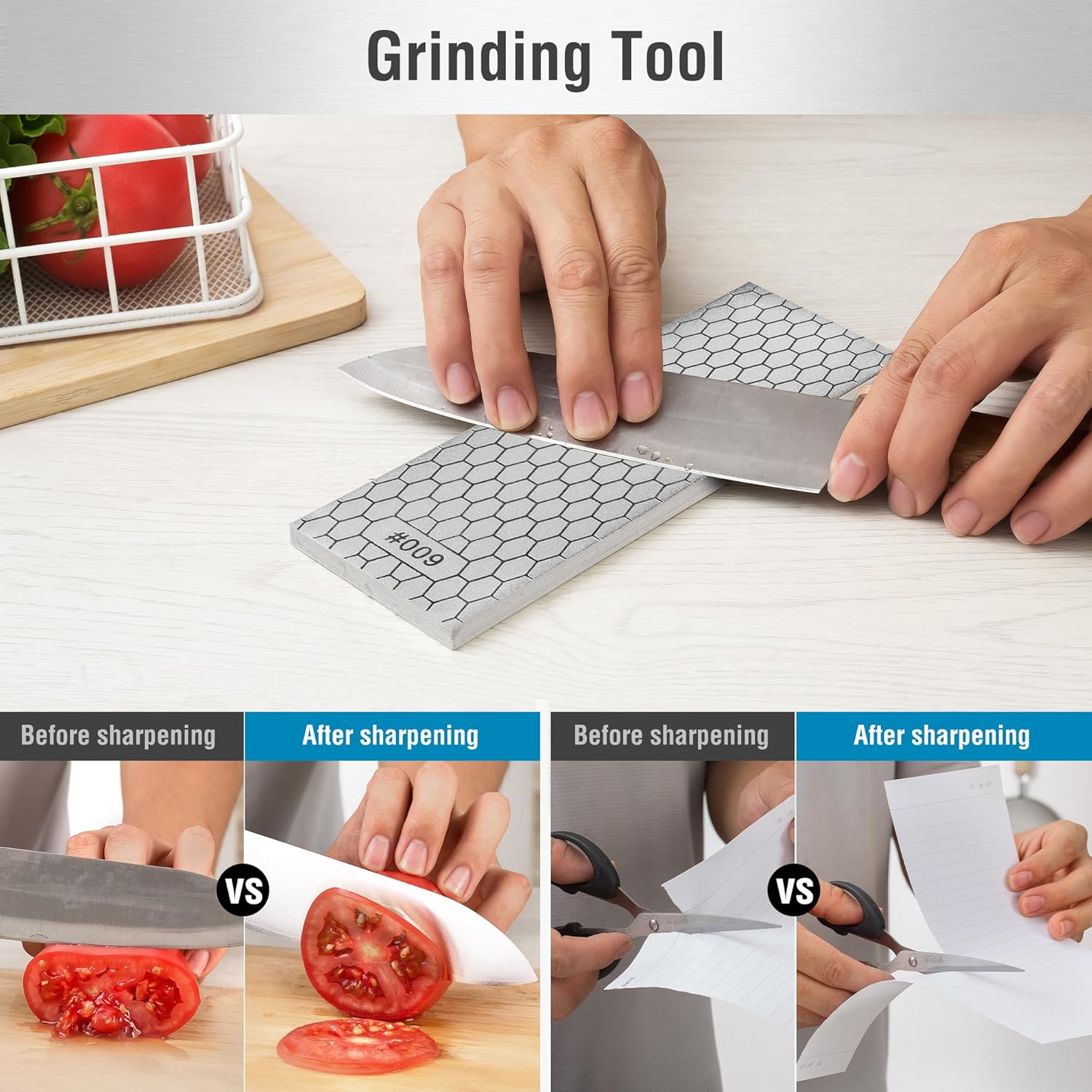 S SATC Diamond Sharpening Stone 2 Side Grit 600/1200 Diamond Plate Honing Stone 8-inch Hone Sharpener White