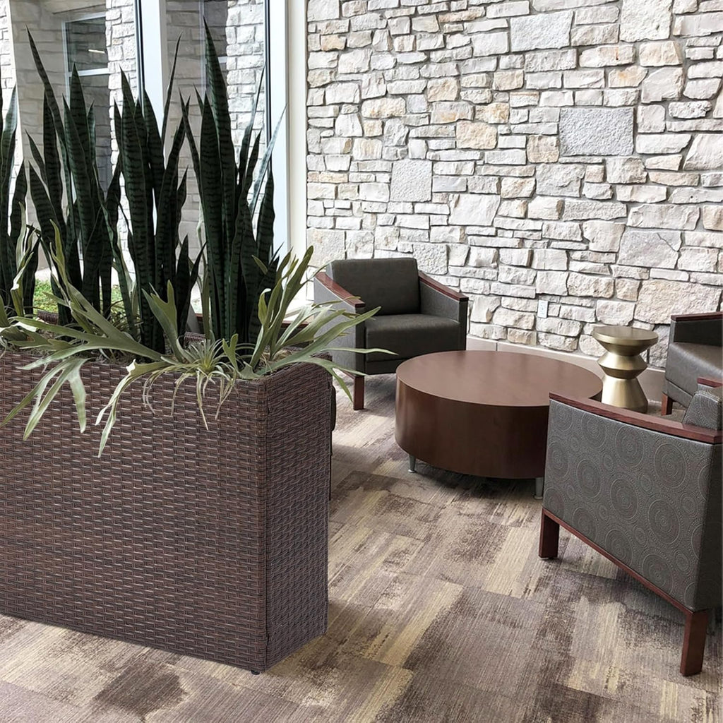 SUNNYPARK Tall Rectangular Planter with Removable Liner, All-Weather PE Rattan Large Modern Planters Indoor Outdoor Flower Plant Pots Garden Box Patio Yard Front Porch Deck