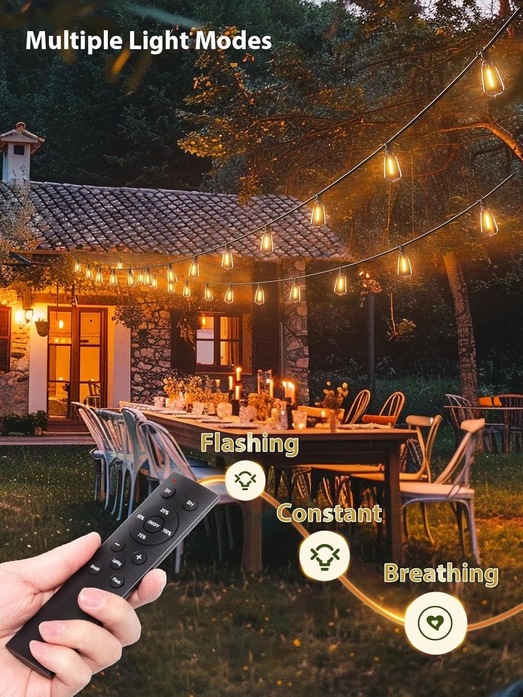 addlon 200 FT (4x50FT) Outdoor String Lights with Remote,Waterproof Patio Lights ETL Listed with 60+4 Shatterproof Dimmable ST38 LED Bulbs,2700K Connectable Outdoor Lighting for Backyard Bistro Garden