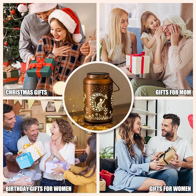 Solar Lanterns Outdoor Waterproof - Cat Garden Decor Birthday Gifts for Women Mom Grandma Hanging Solars Lights Metal Solar Lantern for Outside, Patio, Outdoor, Yard, Backyard, Porch