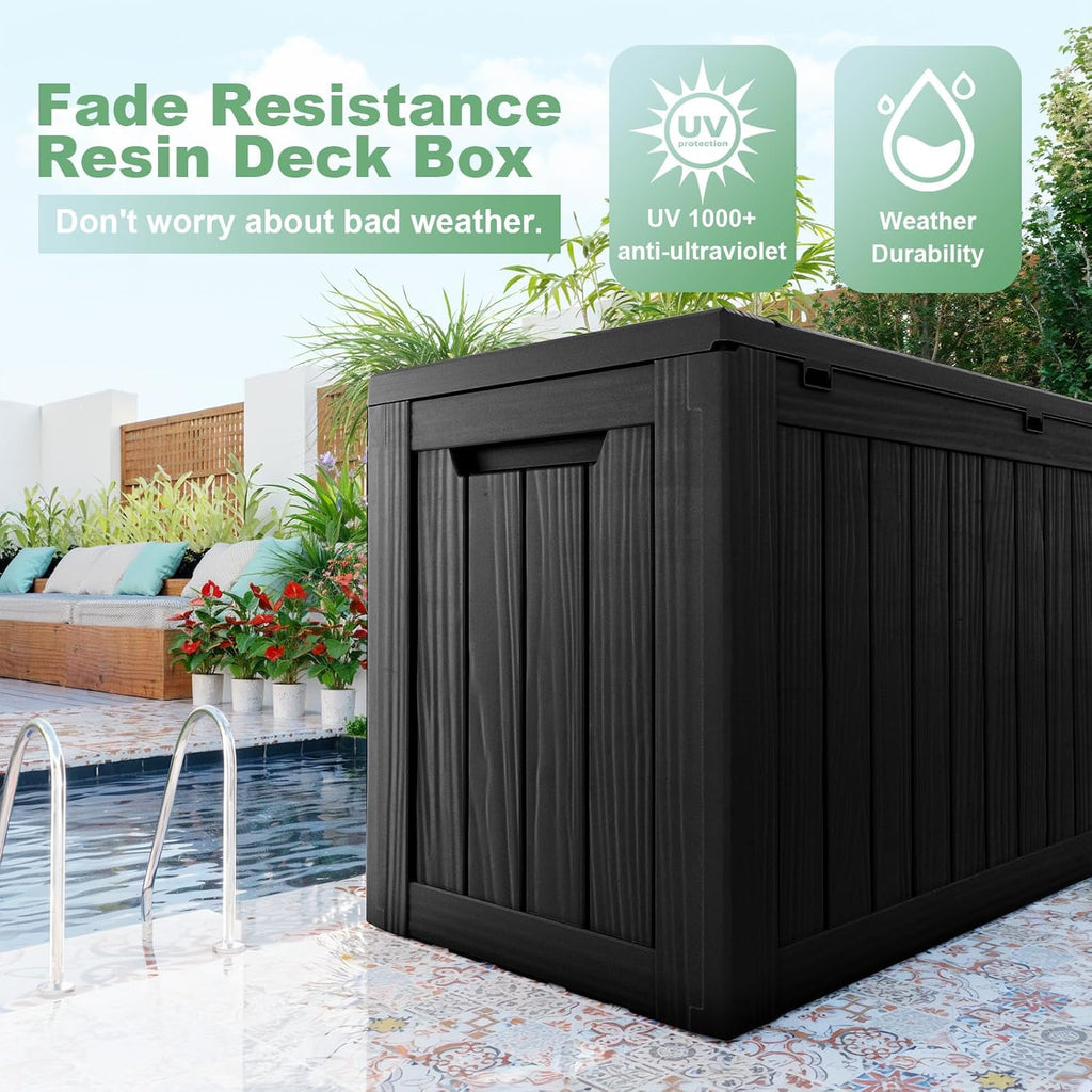 DRATO 80 Gallon Large Deck Box, Outdoor Storage Box for Patio Furniture, Patio Cushions, Gardening Tools, Pool Supplies 480lbs Weight Capacity,Waterproof Resin Storage Boxes