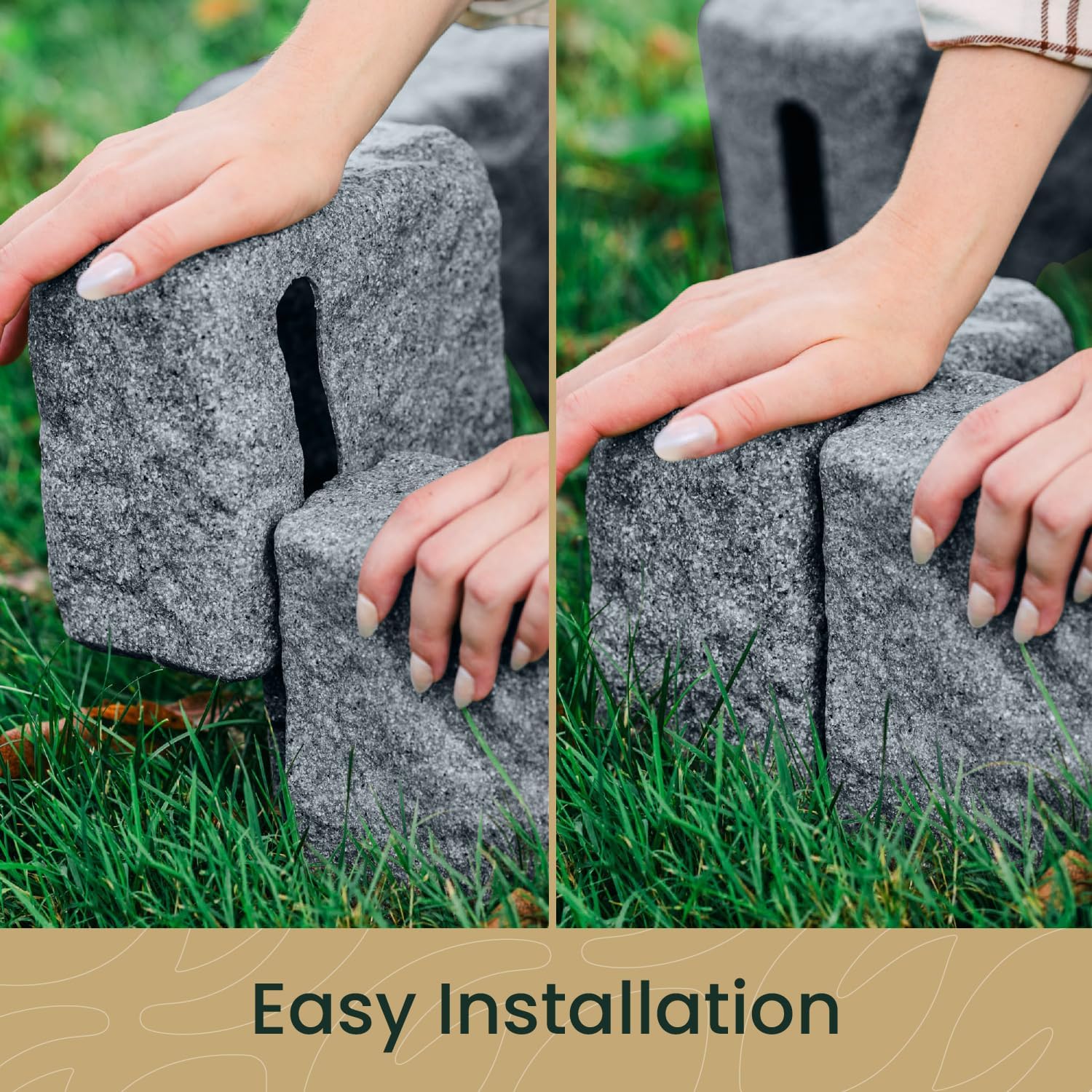 Beuta Landscape Edging | Garden Edging Border | Faux Stone Blocks for Lawn Edging, Flower Beds & Yard Edging – 1 Pack | Each Section Has 6 Blocks 48" L x 4" W x 6.5" H | 2 Spikes | Greystone