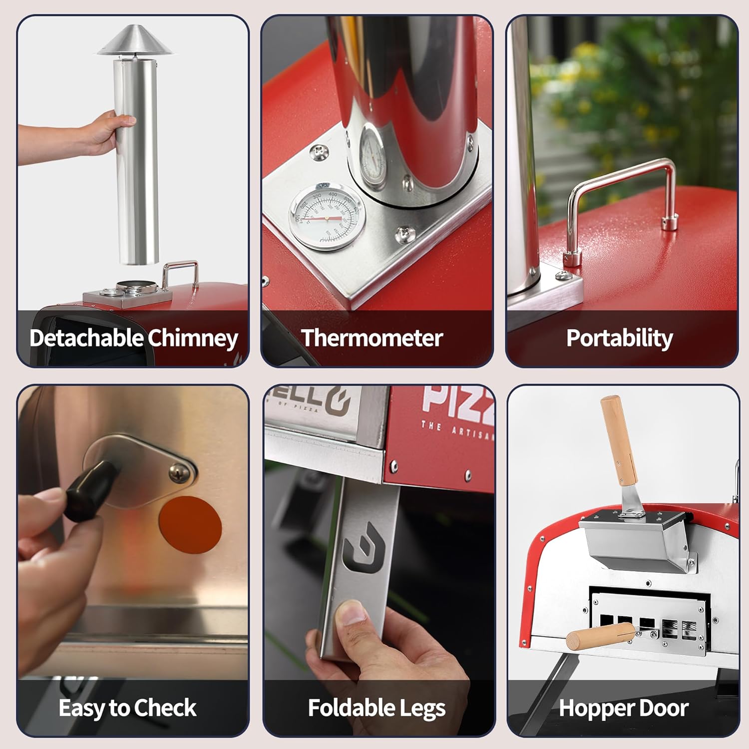 Outdoor Wood Fired Pellet Pizza Oven - 16" Stainless Steel with Carry Bag, Pizza Stone, Cutter, Peel - Red