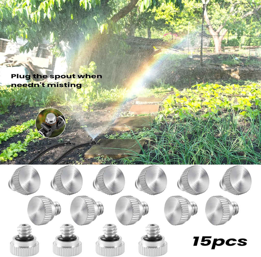 15Pcs Brass Misting Nozzle Plugs for Outdoor Spray Cooling System Heavy Duty 10/24 UNC Mister Nozzle Plugs for Greenhouse Patio Misting System