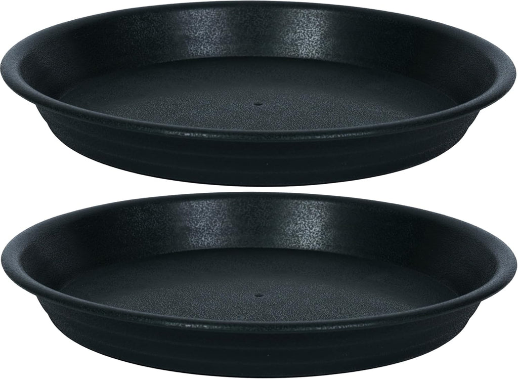 2 Pack of 18 19 inch Plant Saucer, Large Deep Plastic Flower Planter Saucers and Drip Trays for Indoors Outdoors, Heavy Durable Plant Plate Water Catcher, Tray for Planter 15-19" (18", Black)