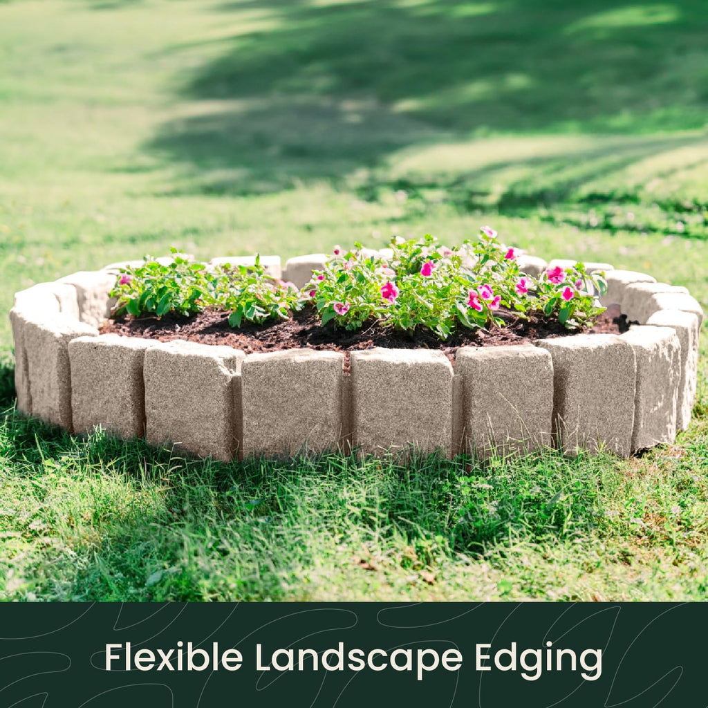 Beuta Landscape Edging | Garden Edging Border | Faux Stone Block XL for Lawn Edging, Flower Beds & Yard Edging – 10 Pack | Each Section Has 6 Blocks 48" L x 4" W x 9.5" H | 30 Spikes | Cobblestone