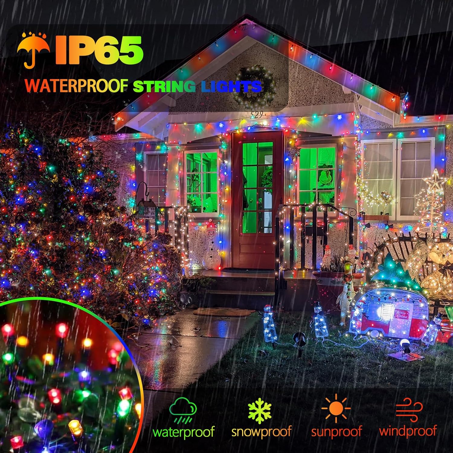 Solar Christmas Lights, 2 Pack Super Bright 90FT 160 LED Solar String Lights, 8 Lighting Modes Outdoor Waterproof Green Wire Twinkle Light for Xmas Garden Decorations (Multi-Colored)
