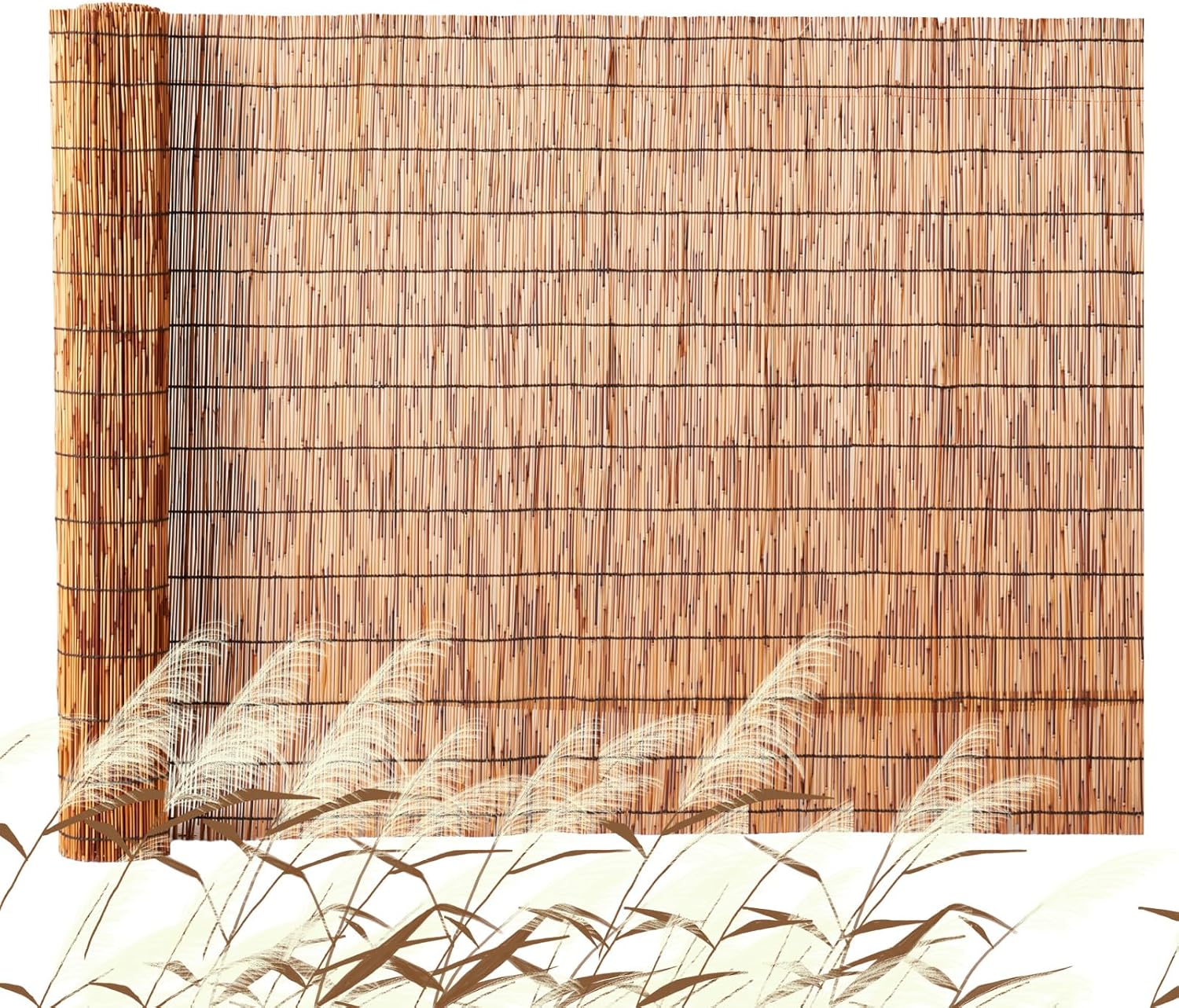 VEVOR Natural Reed Fencing, 4ft x 16.4 ft, Decorative Bamboo Privacy Screen,Reed Fence Roll Patio Decorative Fences Reed Screen Curtain for Garden Backyard Patio Balconies,Brown