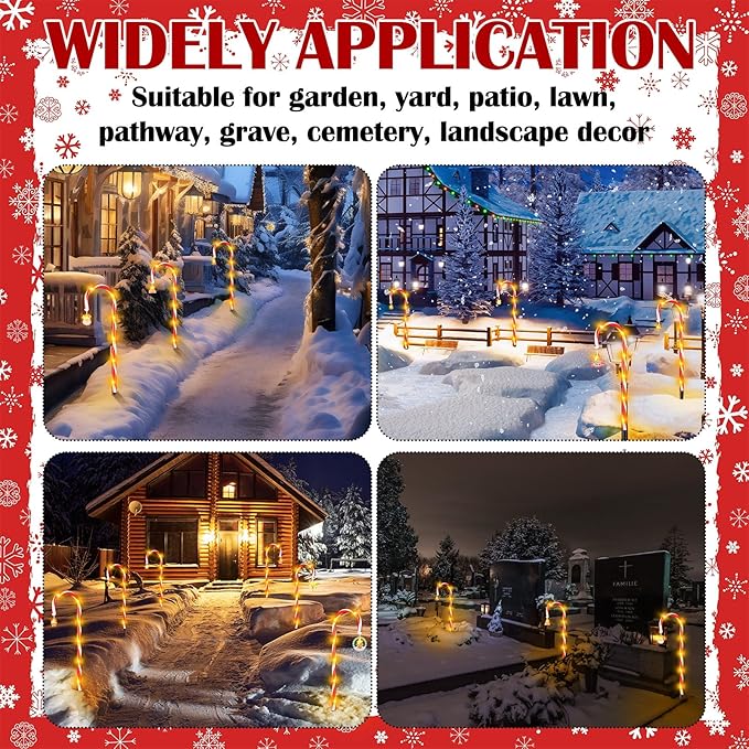 12 Pcs Christmas Candy Cane Lights Outdoor Christmas Decorations Battery Operated Candy Cane Pathway Markers Light 84 LED Candy Cane Stake Waterproof with 8 Modes for Yard Garden Lawn Tree Decor