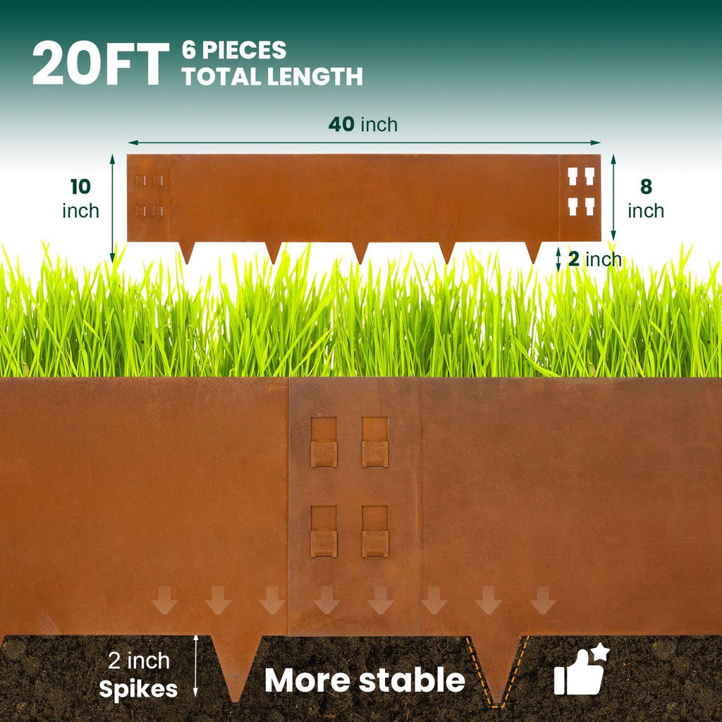 Corten Steel Landscape Edging Metal Garden Edging 40 Inch Strips Landscaping Steel 10 Inch Depth Garden Border Rusted Edge Flower Bed for Lawn Yard Outdoor Plant 6 pcs by GZGNEEVL
