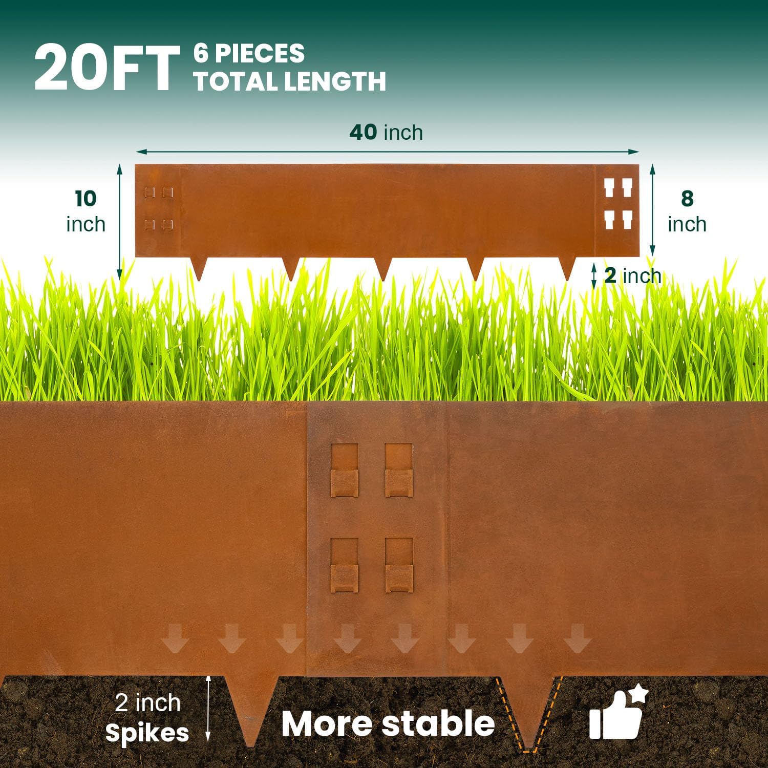 Corten Steel Landscape Edging Metal Garden Edging 40 Inch Strips Landscaping Steel 10 Inch Depth Garden Border Rusted Edge Flower Bed for Lawn Yard Outdoor Plant 6 pcs by GZGNEEVL