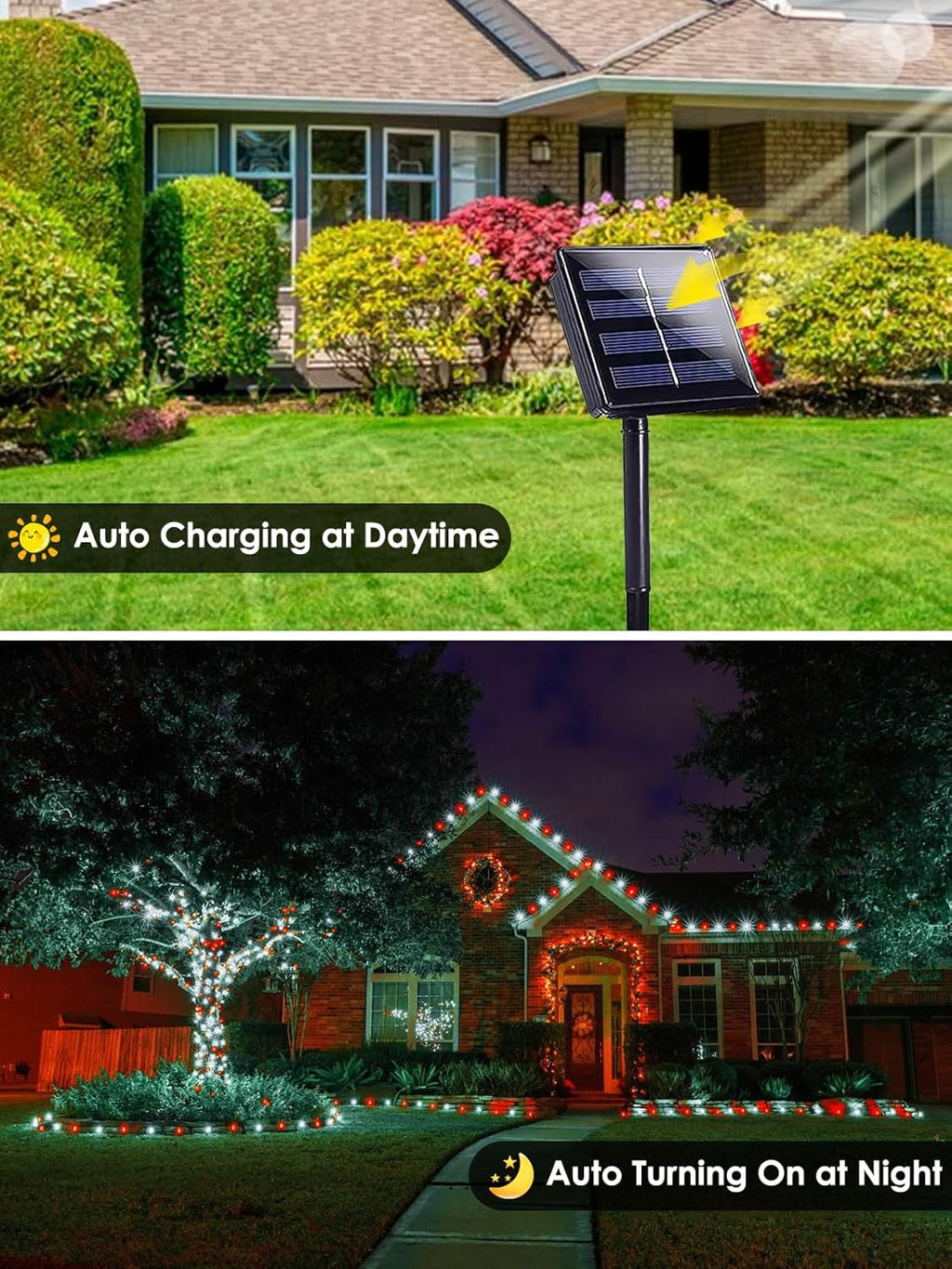 4-pack Red and White Solar Christmas Lights Outdoor Waterproof, 400LED 132FT Solar Powered LED String Lights Green Wire with 8 Modes Solar Fairy Lights for Xmas Tree Party Wedding Garden Fence Decor