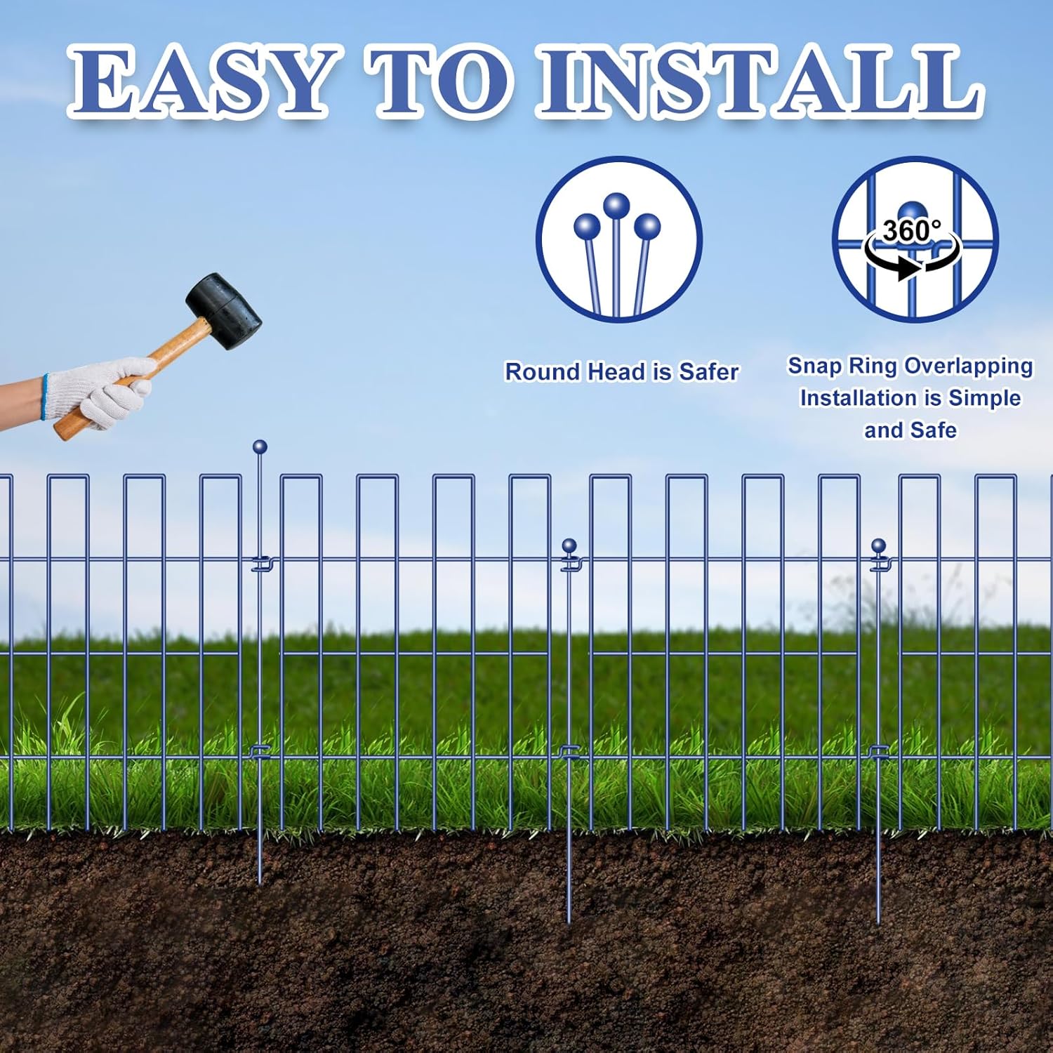 Animal Barrier Fence, 25 Panels Garden Fence Animal Barrier, 27 ft(L)×17 in(H), No Dig Fences for Dogs and Rabbits, Rustproof Metal Garden Fencing, Under Fences Border Barrier for Outdoor, Yard, Patio