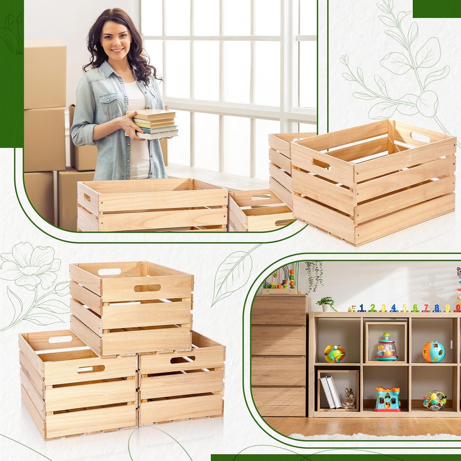 Weysat 3 Pack Large Wood Crates Box for Storage Unassembled 20 x 14 x 11'' Wooden Milk Crates with Handles Decorative Nesting Box for Display Unfinished Rustic Decor DIY Office Home Retail Art Craft