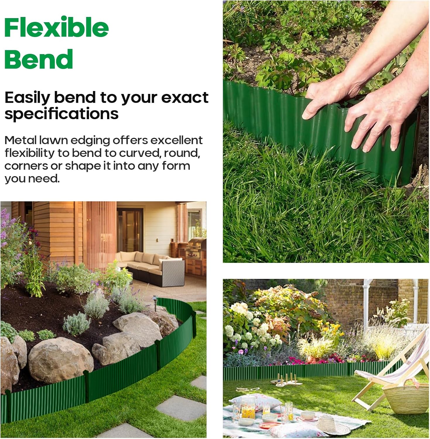 Corrugated Metal Garden Edging, Sturdy Tall Landscape Edging Borders, Perfect DIY for Flower Beds, Lawn and Pathway, Tree Surrounds, Paver Edges (Green, 8"×20FT)