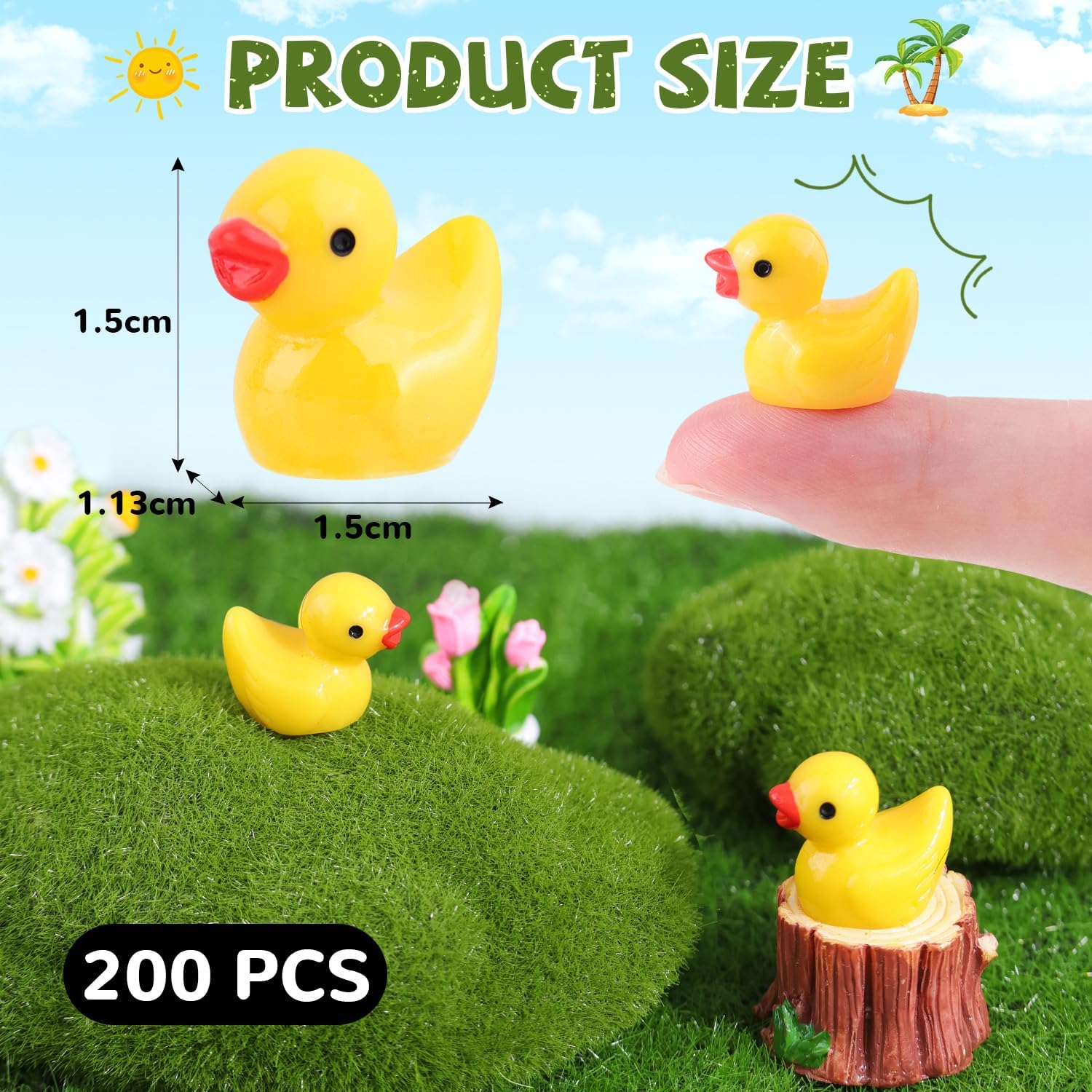 200PCS Mini Resin Animals Cute Yellow Tiny Ducks,Miniature Duck Figures to Hide,Little Animal Toys Small Figurines Bulk for Topper Desk Garden Dollhouse Landscape Aquarium Ornaments DIY Crafts & Decor