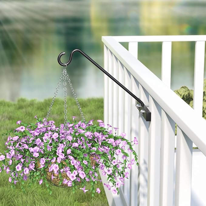 12-Inch 2 Pack Deck Bird Feeder Hanger for Railing, Outdoor Decor Plant Hanger, Swivel Balcony Railing Hook - 22LB Capacity - for Hanging Plants, Bird Feeders, Lanterns, Wind Chimes