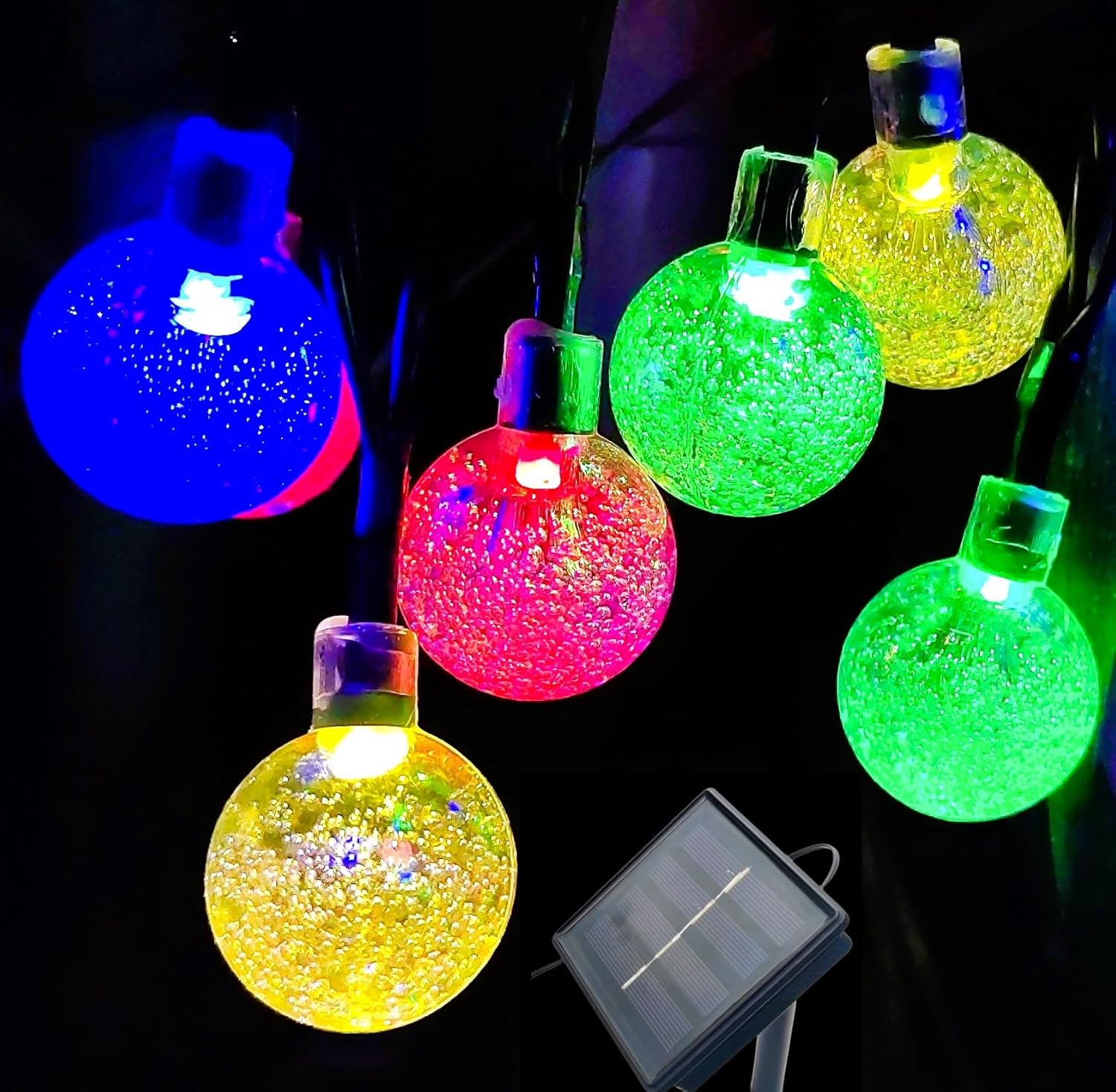 Solar String Lights Outdoor Waterproof, 36FT 60 LEDs 8 Modes Solar Fairy Crystal Globe Christmas String Lights for Holiday Party Gardens Backyard Wedding